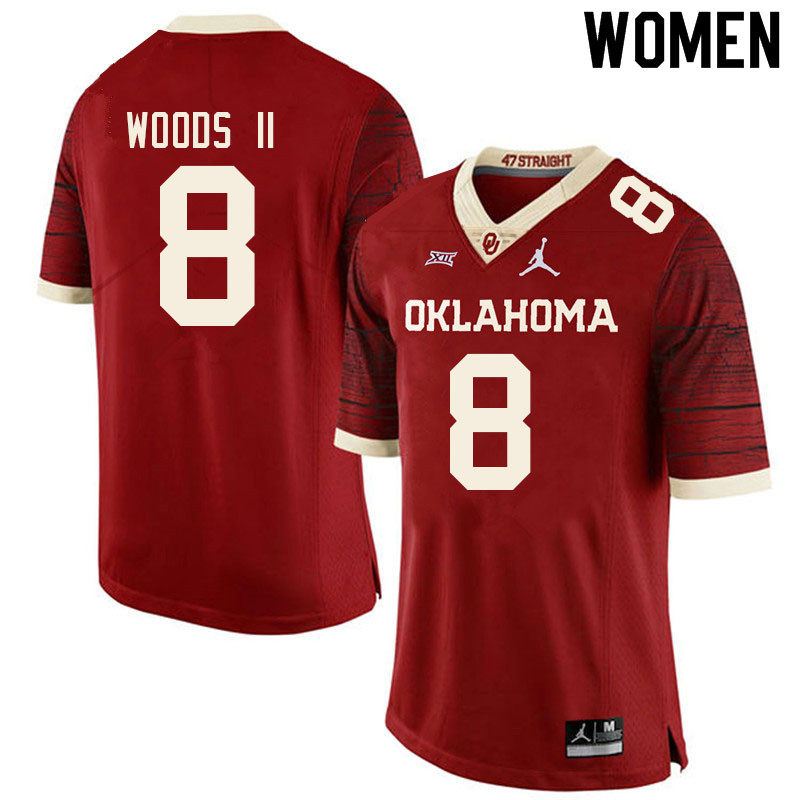 Women #8 Michael Woods II Oklahoma Sooners College Football Jerseys Sale-Retro